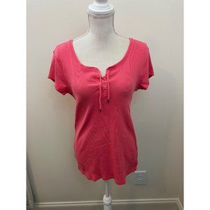 Lauren Ralph Lauren Pink Short Sleeve Bodice Tie Top Size Large